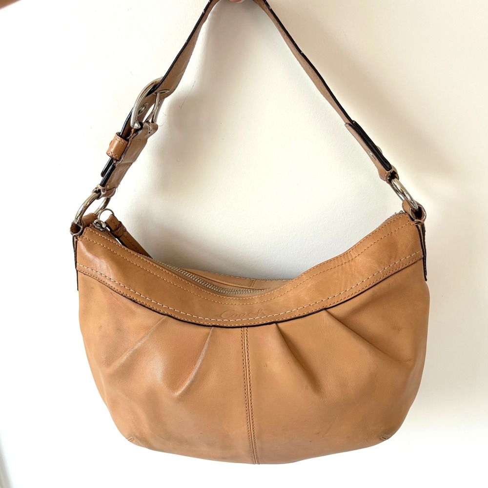 Coach Ergo Pleated Hobo Tan Leather Shoulder Bag F13730 Vintage Buckle Strap